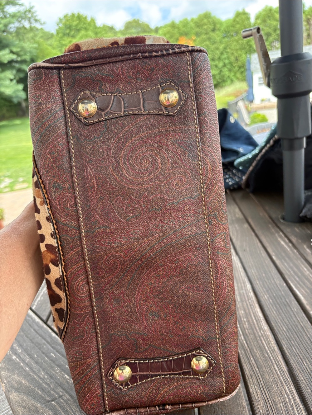 Etro Rare Brown and Cream Animal-Print Satchel with Gold Hardware - Picture 7 of 17